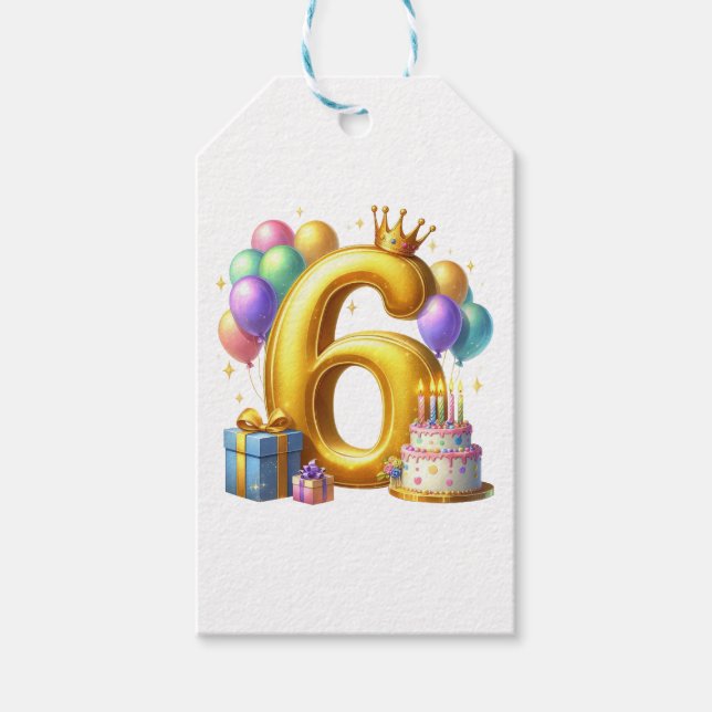Golden 6th Birthday Gift Tags (Front)