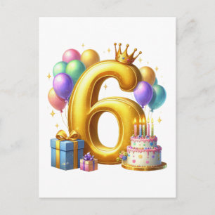 Golden 6th Birthday Holiday Postcard