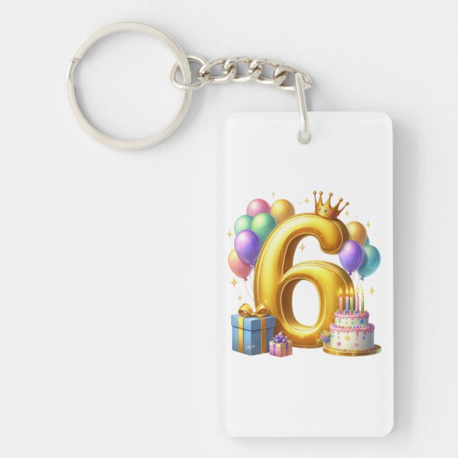 Golden 6th Birthday Keychain (Front)