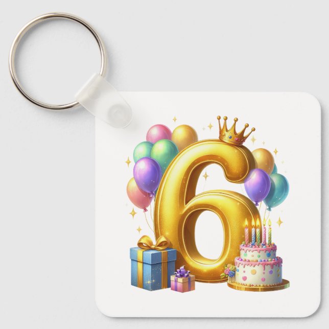 Golden 6th Birthday Keychain (Front)