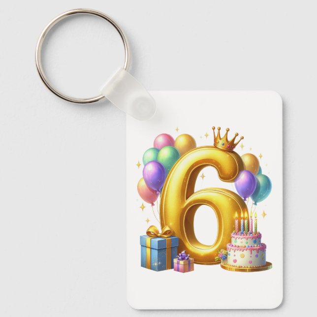 Golden 6th Birthday Keychain (Front)