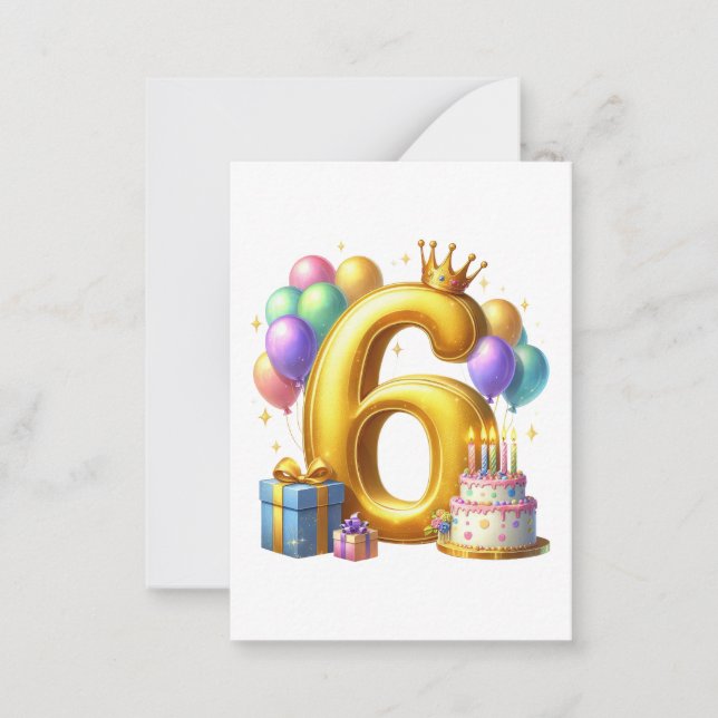 Golden 6th Birthday Note Card (Front)