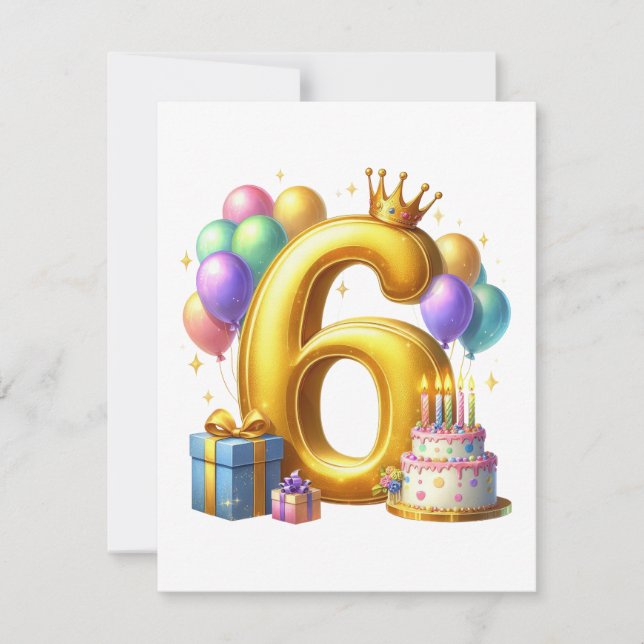 Golden 6th Birthday Note Card (Front)