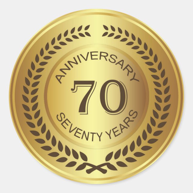 Golden 70th Anniversary with laurel wreath Sticker (Front)