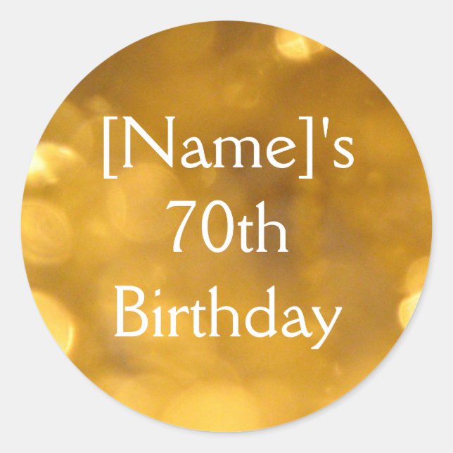 Golden 70th Birthday Sticker (Front)