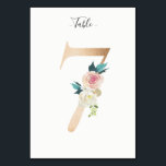 Golden 7 Floral Table Number Card<br><div class="desc">Golden number with soft pastel floral embelishment table number card. Personalize text font style,  size,  and color.</div>