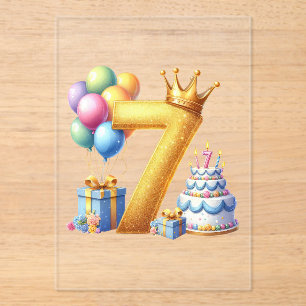 Golden 7th Birthday Acrylic Invitations