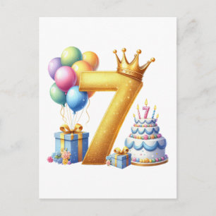 Golden 7th Birthday Announcement Postcard