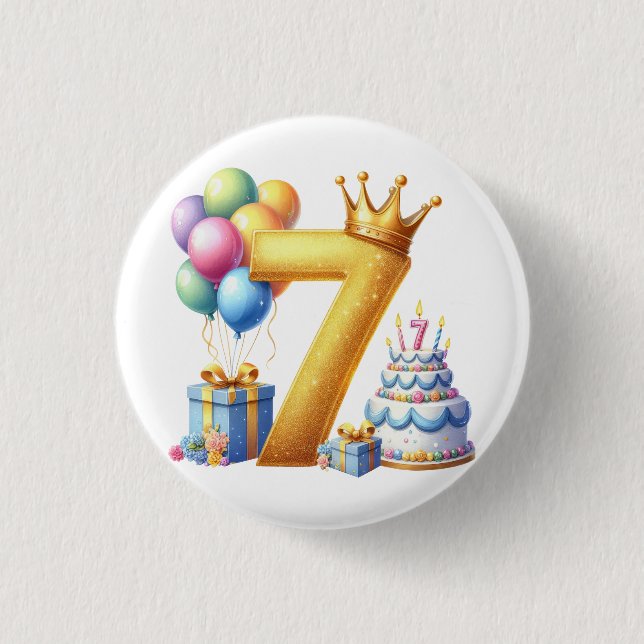 Golden 7th Birthday Button (Front)