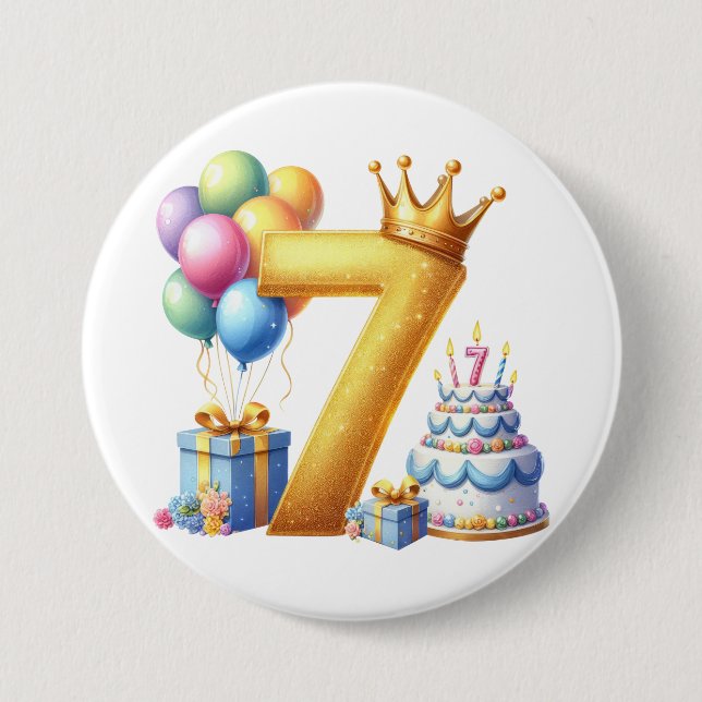 Golden 7th Birthday Button (Front)