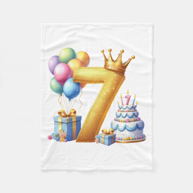 Golden 7th Birthday Fleece Blanket (Front)
