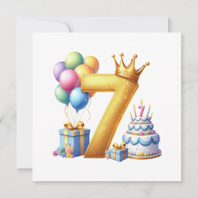 Golden 7th Birthday Invitation (Front)
