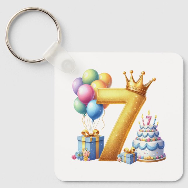 Golden 7th Birthday Keychain (Front)