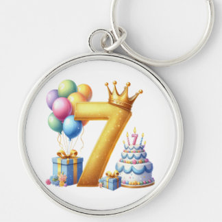 Golden 7th Birthday Keychain