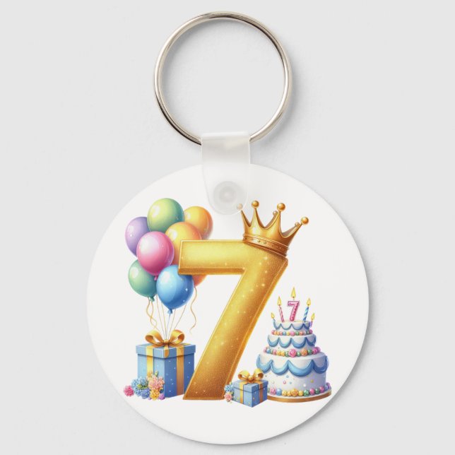 Golden 7th Birthday Keychain (Front)