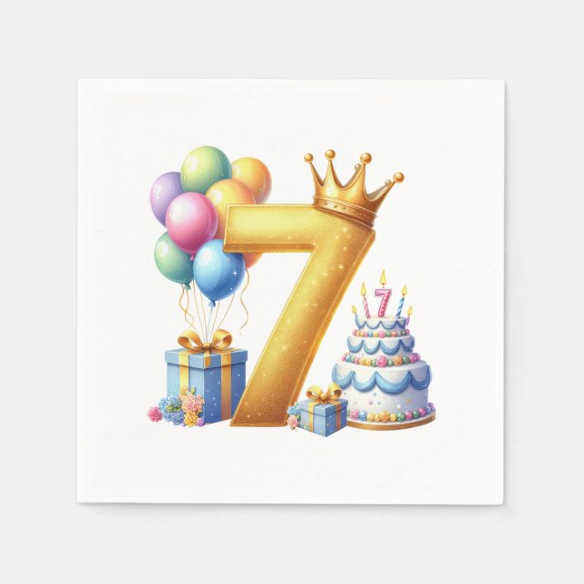 Golden 7th Birthday Napkins (Front)