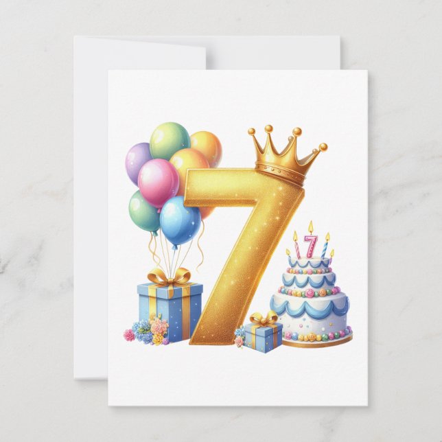 Golden 7th Birthday Note Card (Front)
