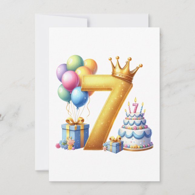 Golden 7th Birthday Note Card (Front)