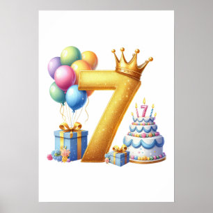 Golden 7th Birthday Poster