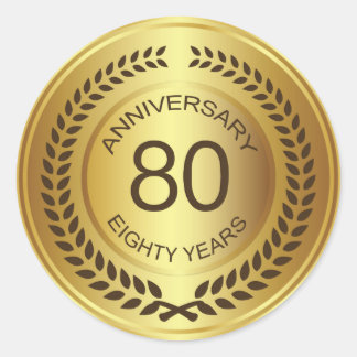 Golden 80th Anniversary with laurel wreath Sticker