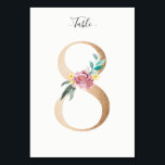 Golden 8 Floral Table Number Card<br><div class="desc">Golden number with soft pastel floral embelishment table number card. Personalize text font style,  size,  and color.</div>