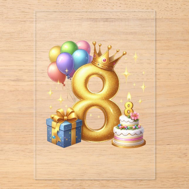 Golden 8th Birthday Acrylic Invitations (Front)