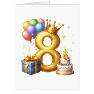 Golden 8th Birthday Card