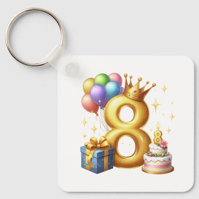 Golden 8th Birthday Keychain (Front)