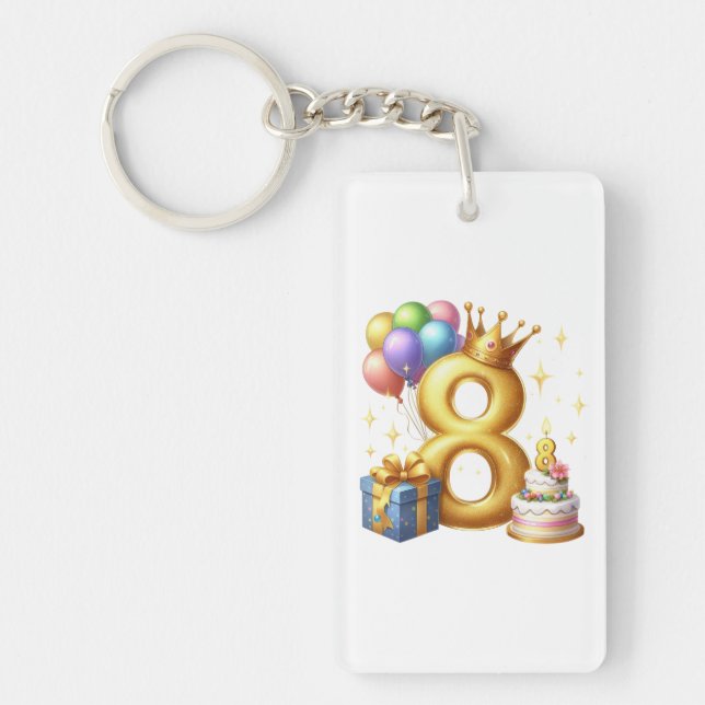 Golden 8th Birthday Keychain (Front)