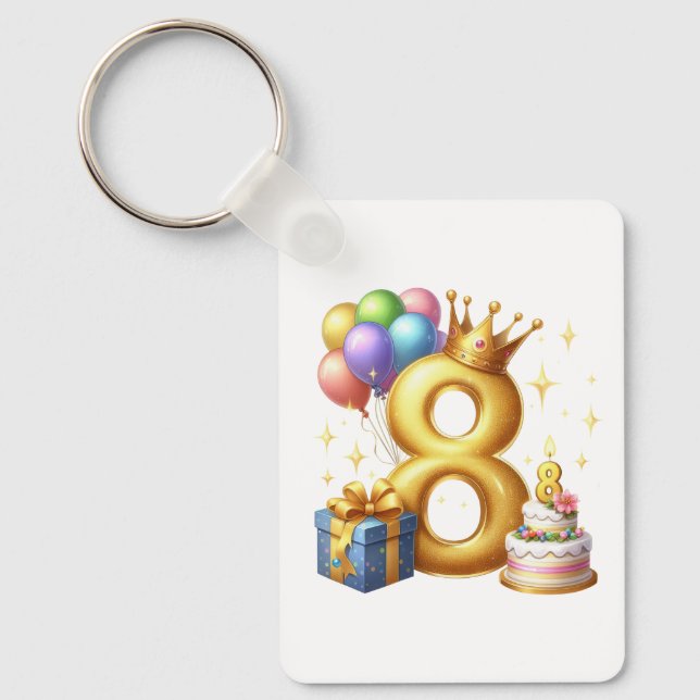 Golden 8th Birthday Keychain (Front)