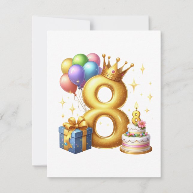 Golden 8th Birthday Note Card (Front)