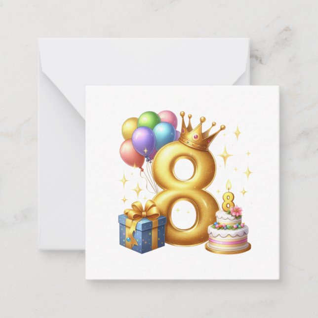 Golden 8th Birthday Note Card (Front)