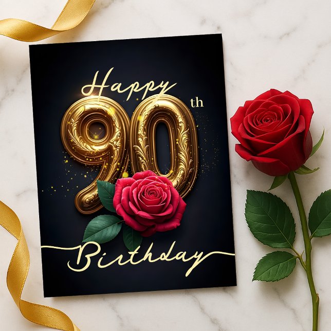 Golden 90th Birthday Elegant Rose Sparkle Postcard (Creator Uploaded)
