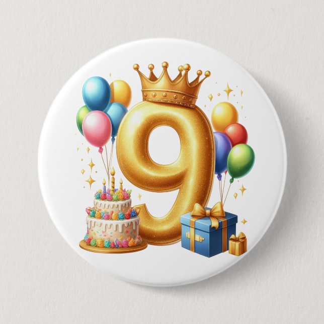 Golden 9th Birthday Button (Front)