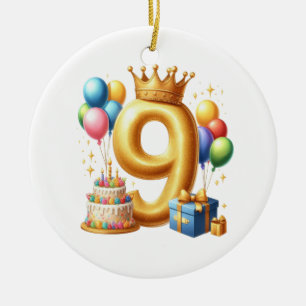 Golden 9th Birthday Ceramic Ornament