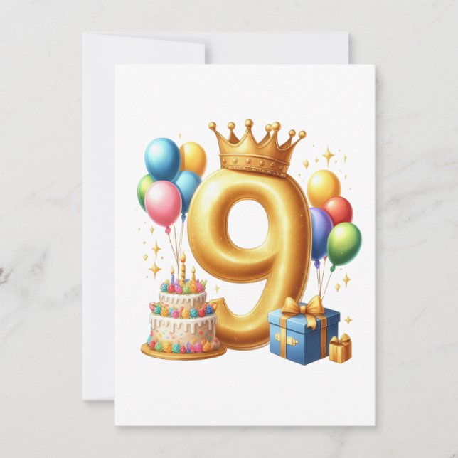 Golden 9th Birthday Note Card (Front)