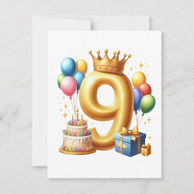 Golden 9th Birthday Note Card (Front)