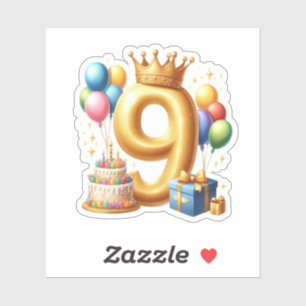 Golden 9th Birthday Sticker
