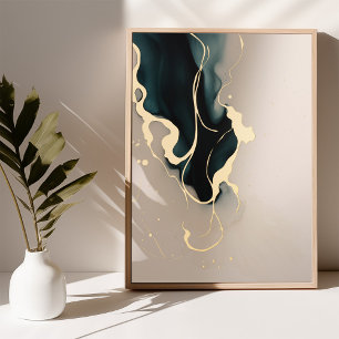 Golden Abstract Art Illuminated Poster Foil Gold