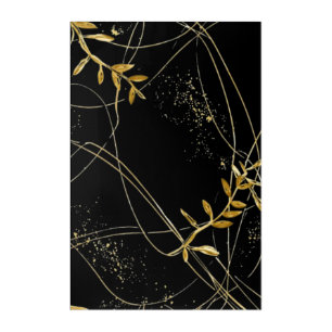 Golden Abstract Botanical Lines Acrylic Wall Art