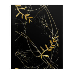 Golden Abstract Botanical Lines Acrylic Wall Art