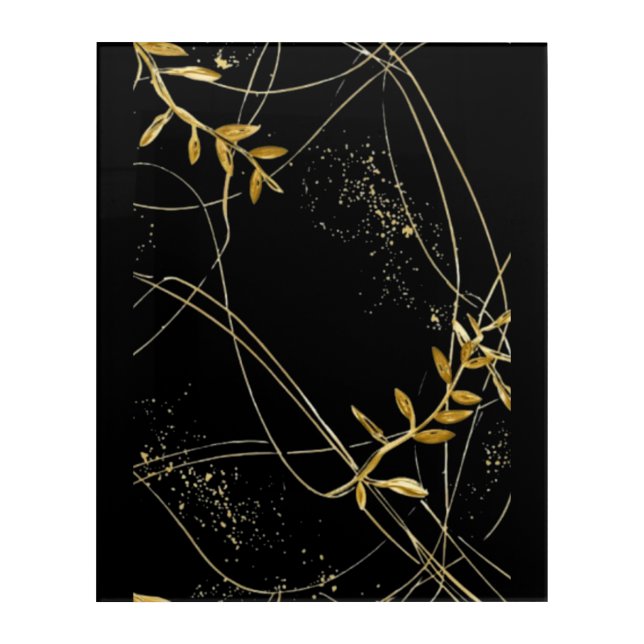 Golden Abstract Botanical Lines Acrylic Wall Art (Front)