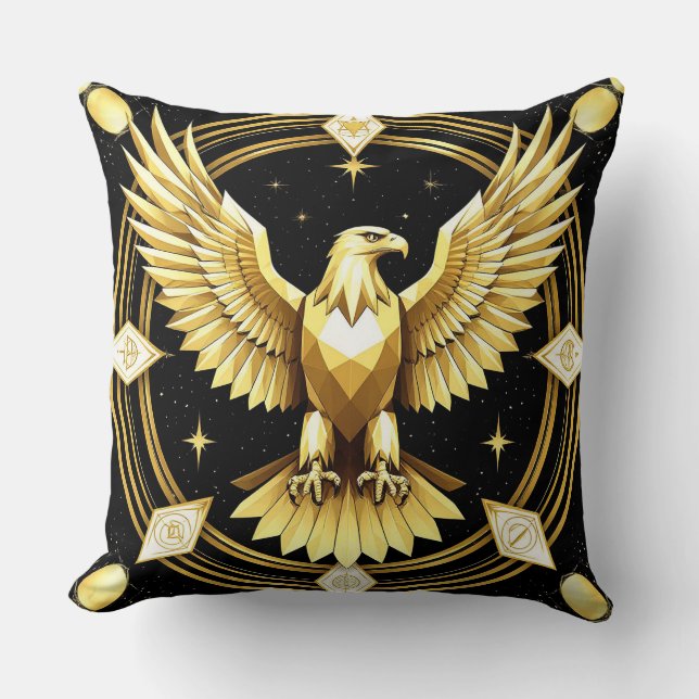 Golden Abstract Eagle Geometric Power Bird Throw Pillow (Front)