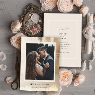 Golden Abstract Elegant Photo Wedding Invitation