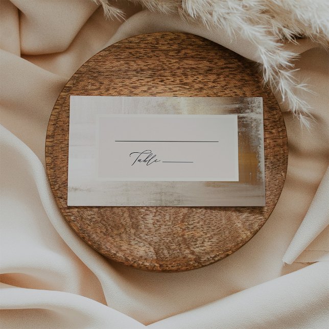 Golden Abstract | Elegant Wedding Flat Place Card (An elegant, faux gold abstract look wedding table card with a neutral beige center and calligraphy)