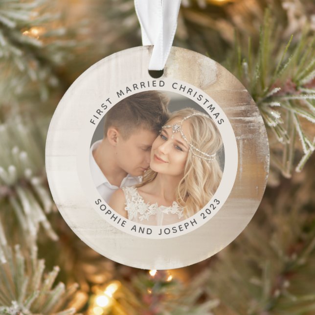 Golden Abstract | First Married Christmas Photo Ornament (Tree)