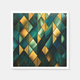 Golden Abstract Green Geometric  Napkins