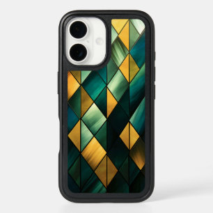 Golden Abstract Green Geometric  iPhone 16 Case
