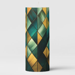 Golden Abstract Green Geometric Pillar Candle