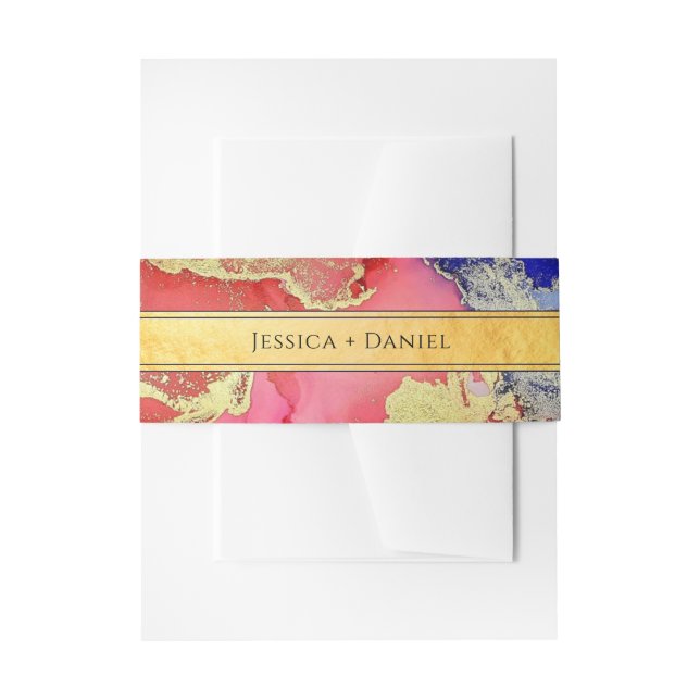 Golden Abstract Jewel Tone Art Wedding Invitation Belly Band (Front Example)